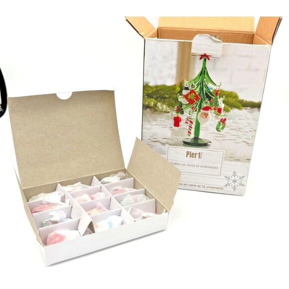 Pier 1 Imports Blown Art Glass Christmas Tree With 12 Min Glass Ornaments 6" h - Picture 7 of 11